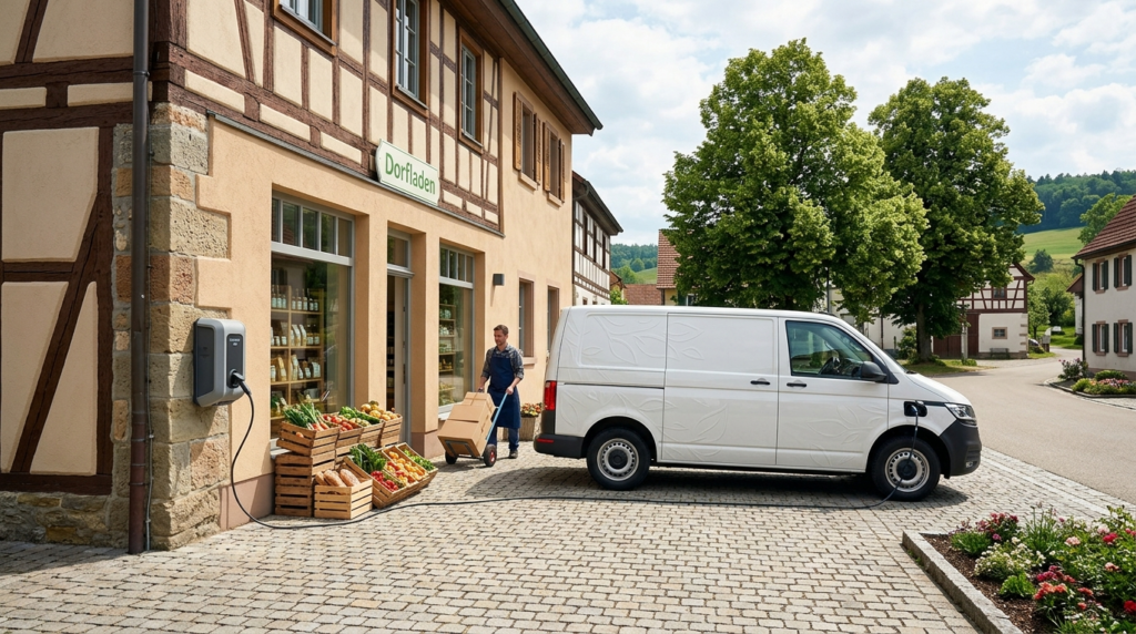 Ein Lieferant bringt Waren zum Dorfladen: Ein hybrider Dorfladen sichert die ländliche Nahversorgung.